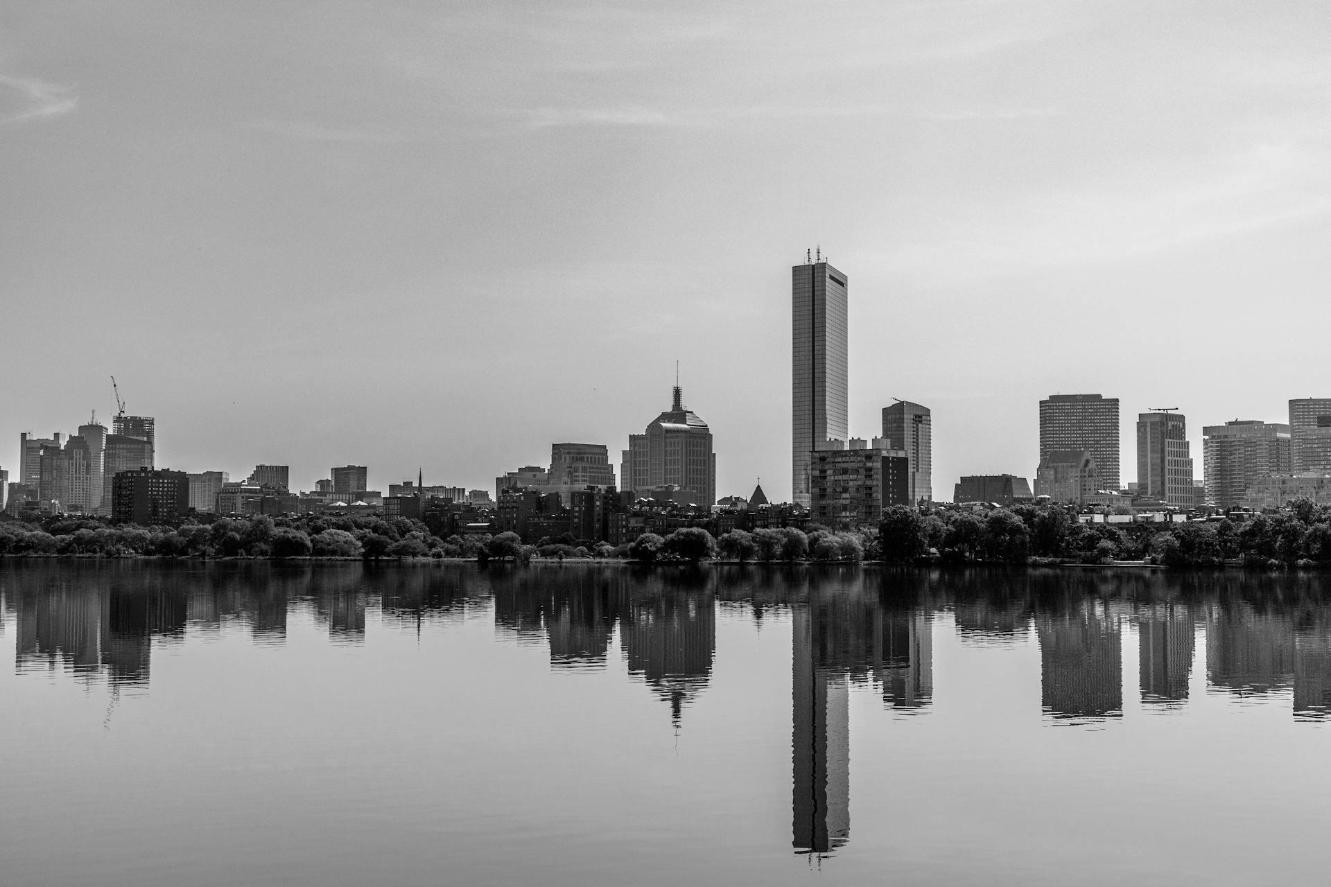 Boston Skyline Reflecting on Charles River