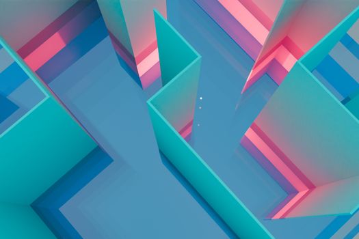 A colorful abstract 3D rendering with geometric shapes and a vibrant color palette.