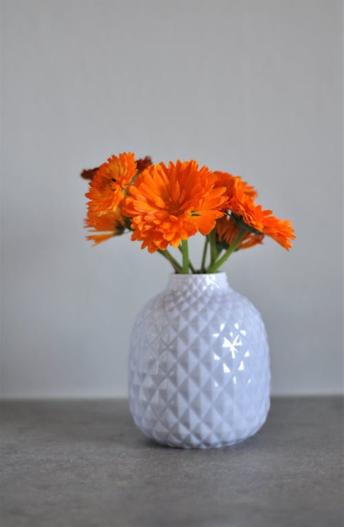 White Ceramic Vase With Orange Flowers