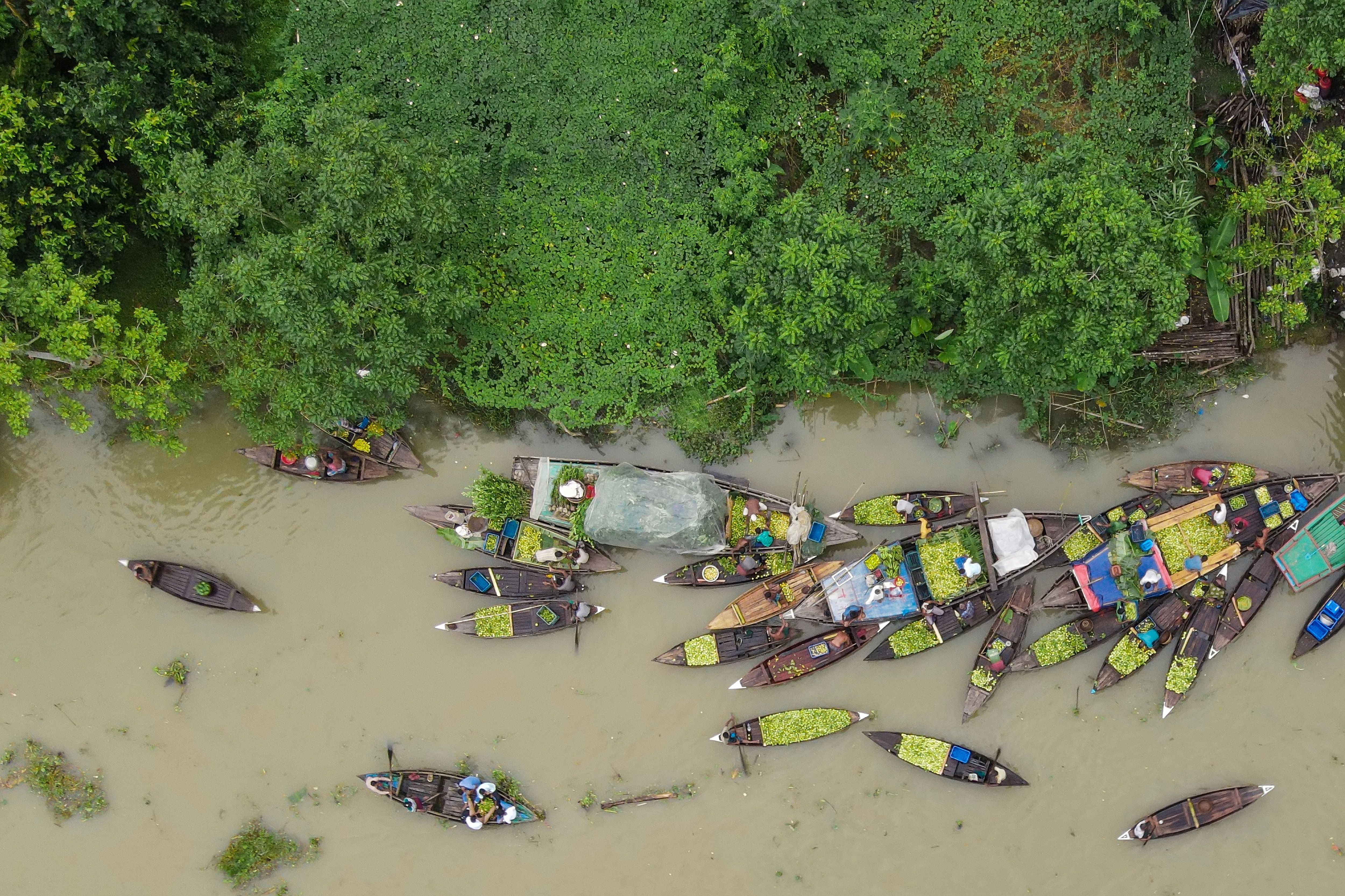 Aerial View of Traditional Boats on Bangladesh River · Free Stock Photo