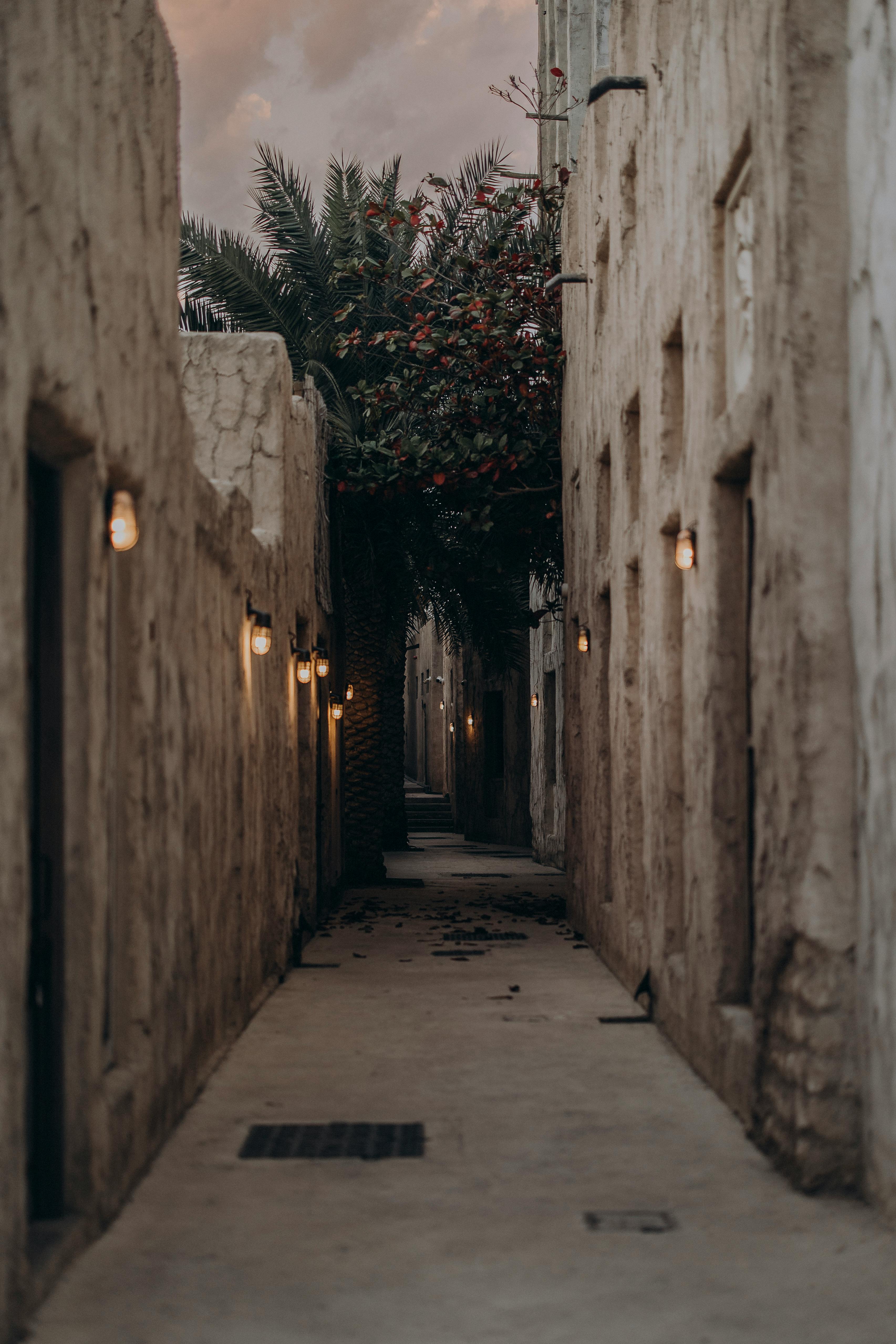 charming old dubai alley at twilight