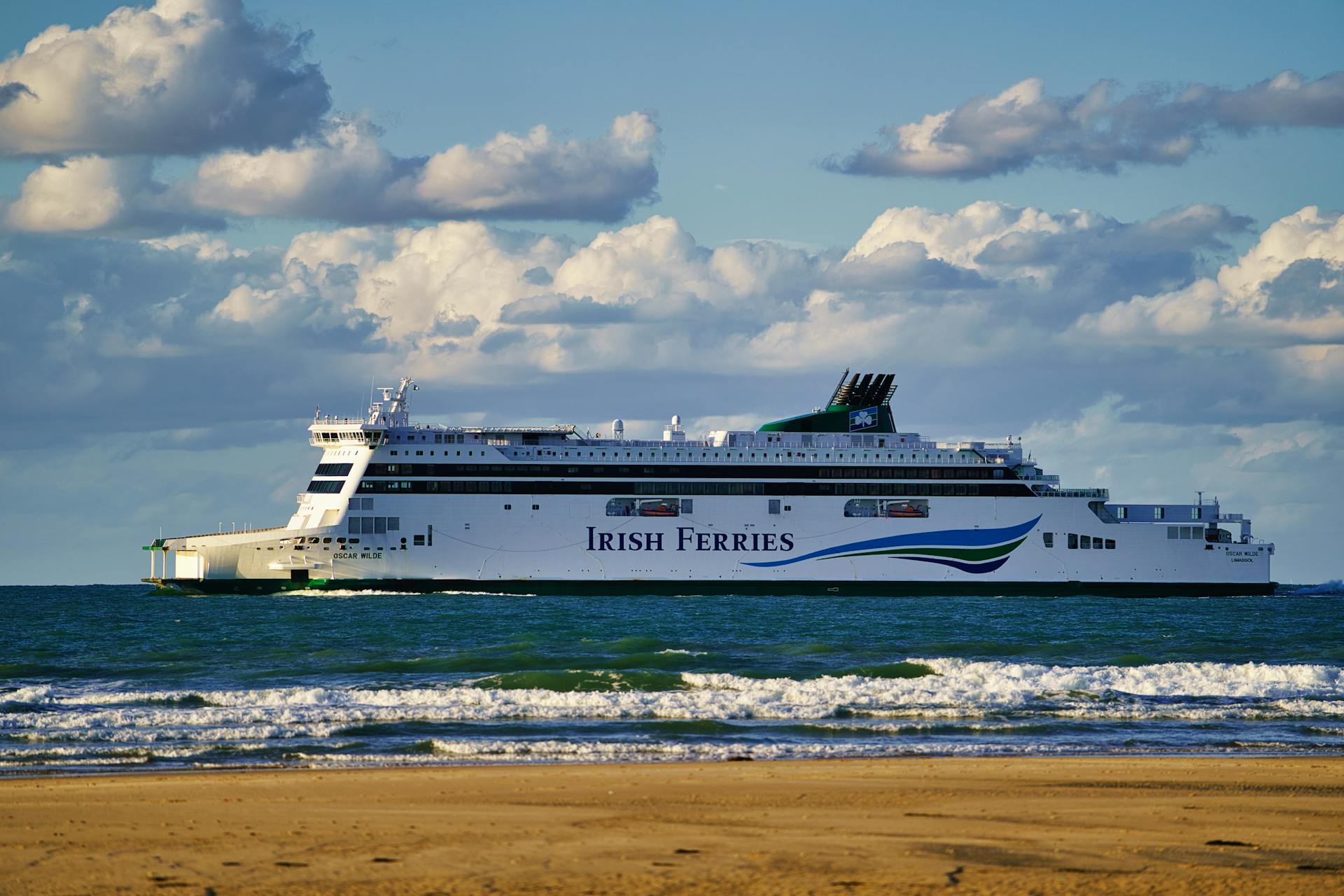 Irish Ferries Ship at Sea Under Cloudy Sky