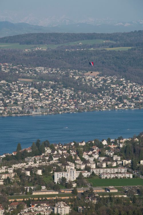 Free A stunning aerial view showcasing the picturesque Lake Zurich and its surrounding architectures. Stock Photo