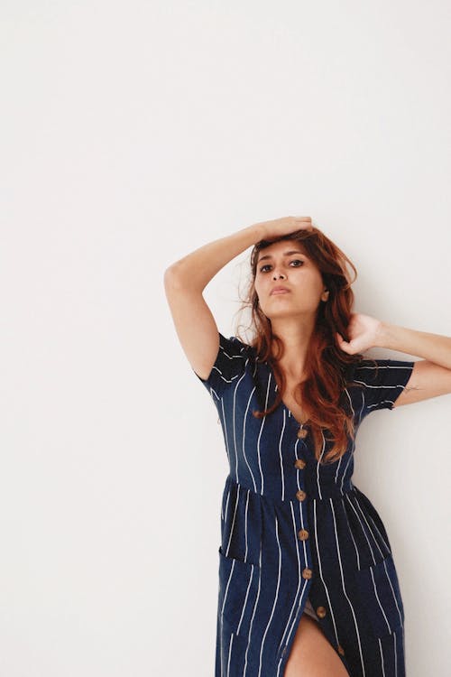 Photo Of Woman Wearing Blue Dress