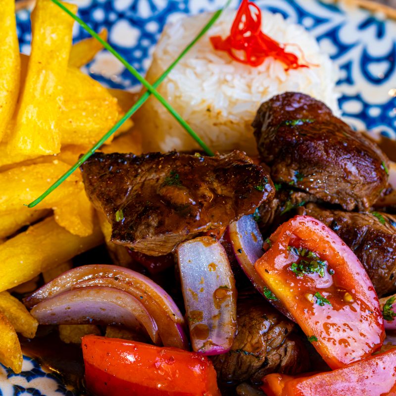 Lomo Saltado Mushroom Burgers with Fries Inside
