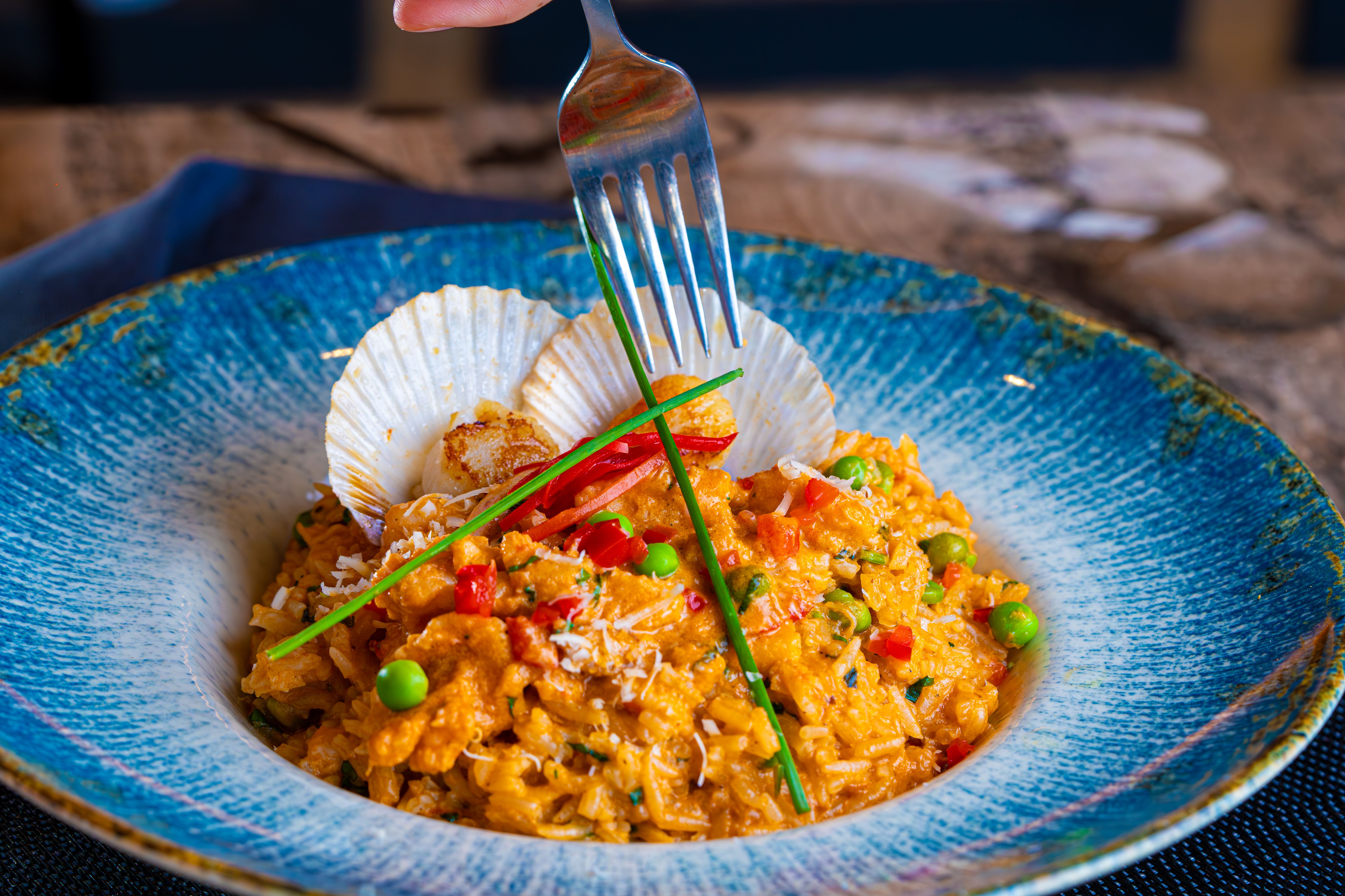 Delicious Seafood Risotto in Decorative Bowl · Free Stock Photo