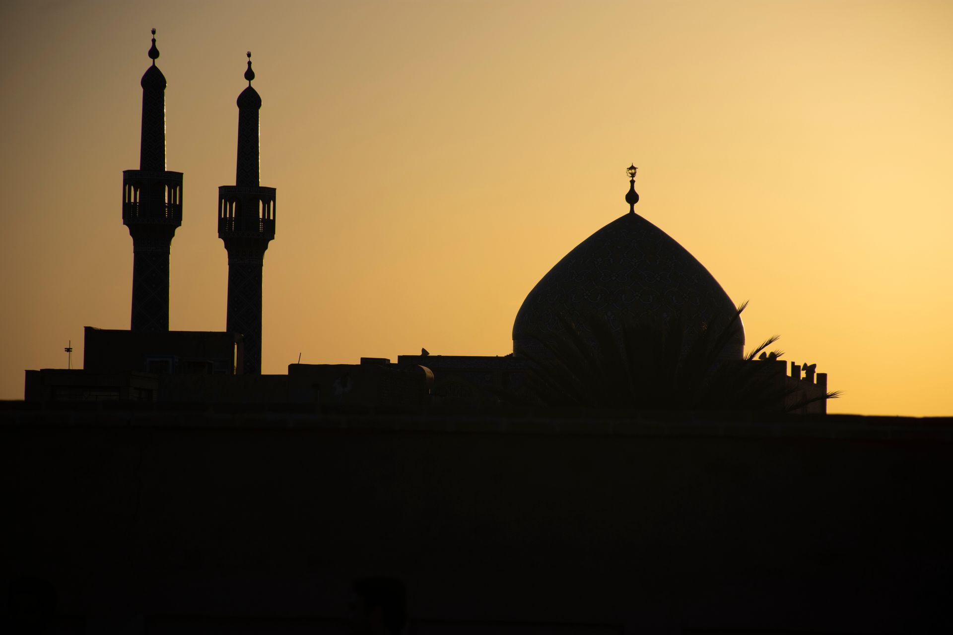 Silhouette of Mosque at Sunset in Yazd, Iran