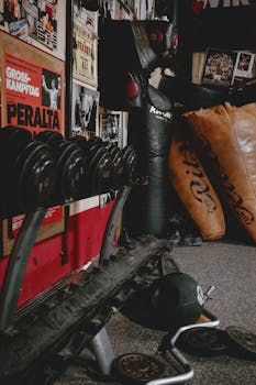 Old-school boxing gym in Hamburg, Germany featuring vintage equipment and posters.