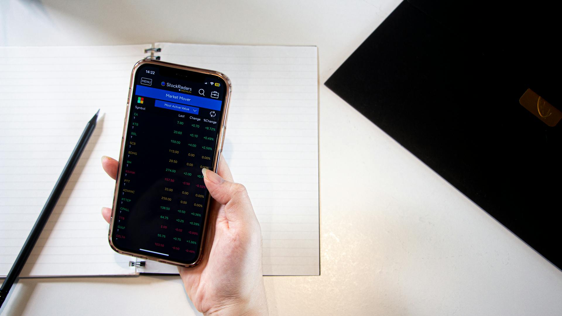 Hand Holding Smartphone with Stock Market App