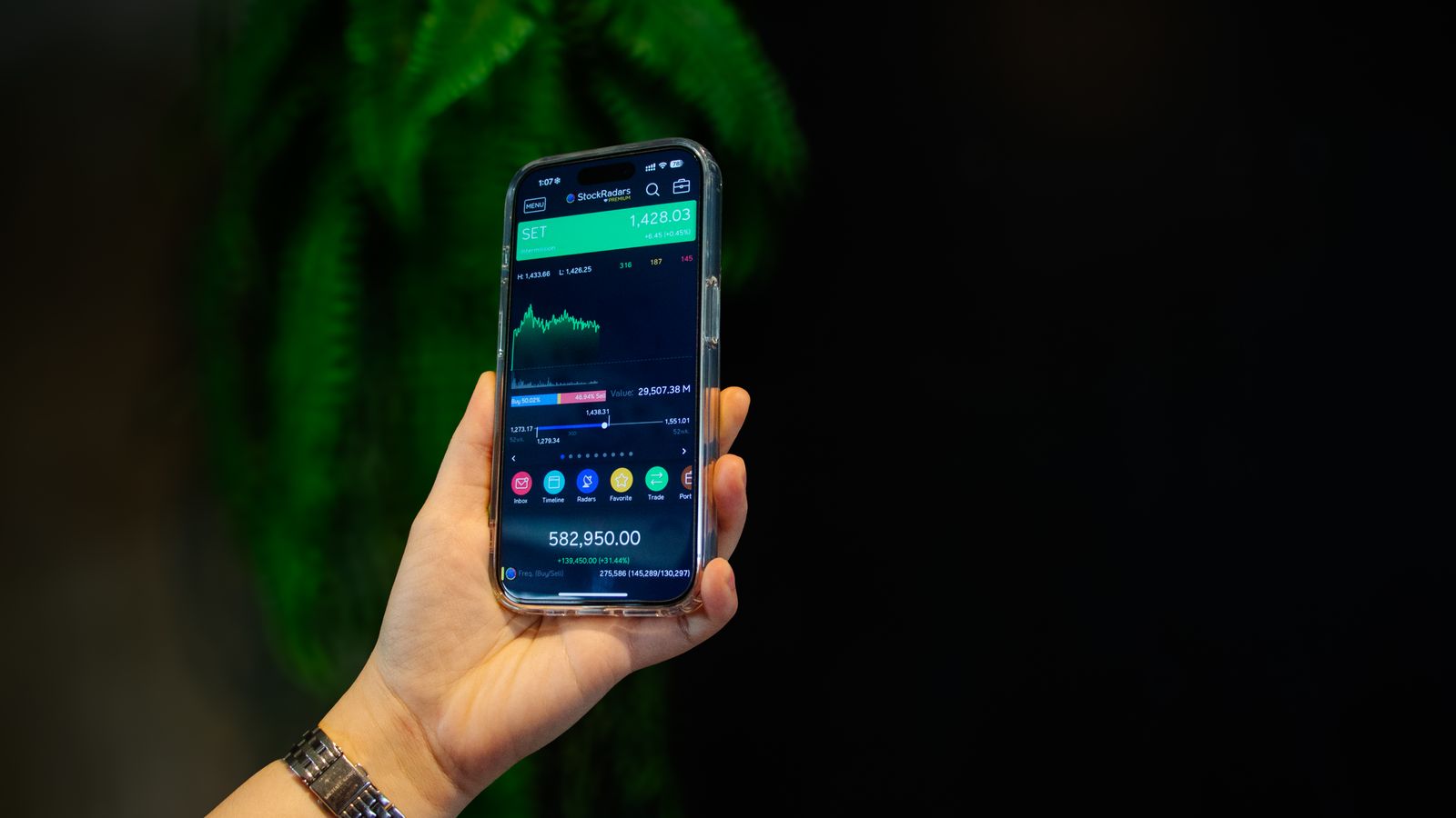 Smartphone displaying a stock trading app