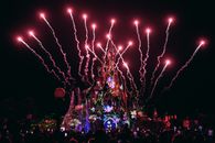Fireworks illuminate Sleeping Beauty Castle during a night show at Disneyland Paris, France.