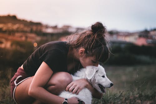 Gadis Memeluk Dan Mencium Anjing