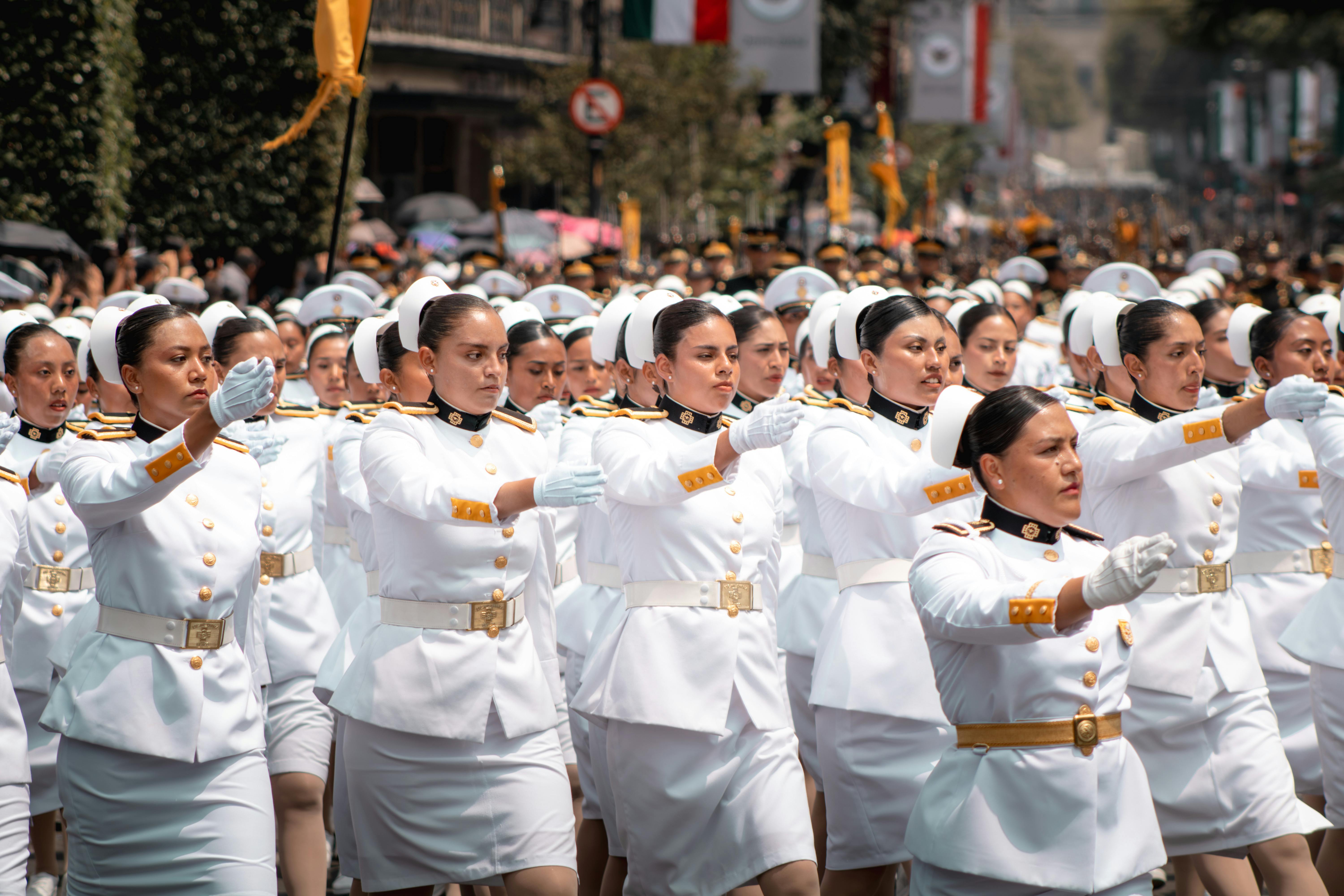 military parade in mexico city with female cadets