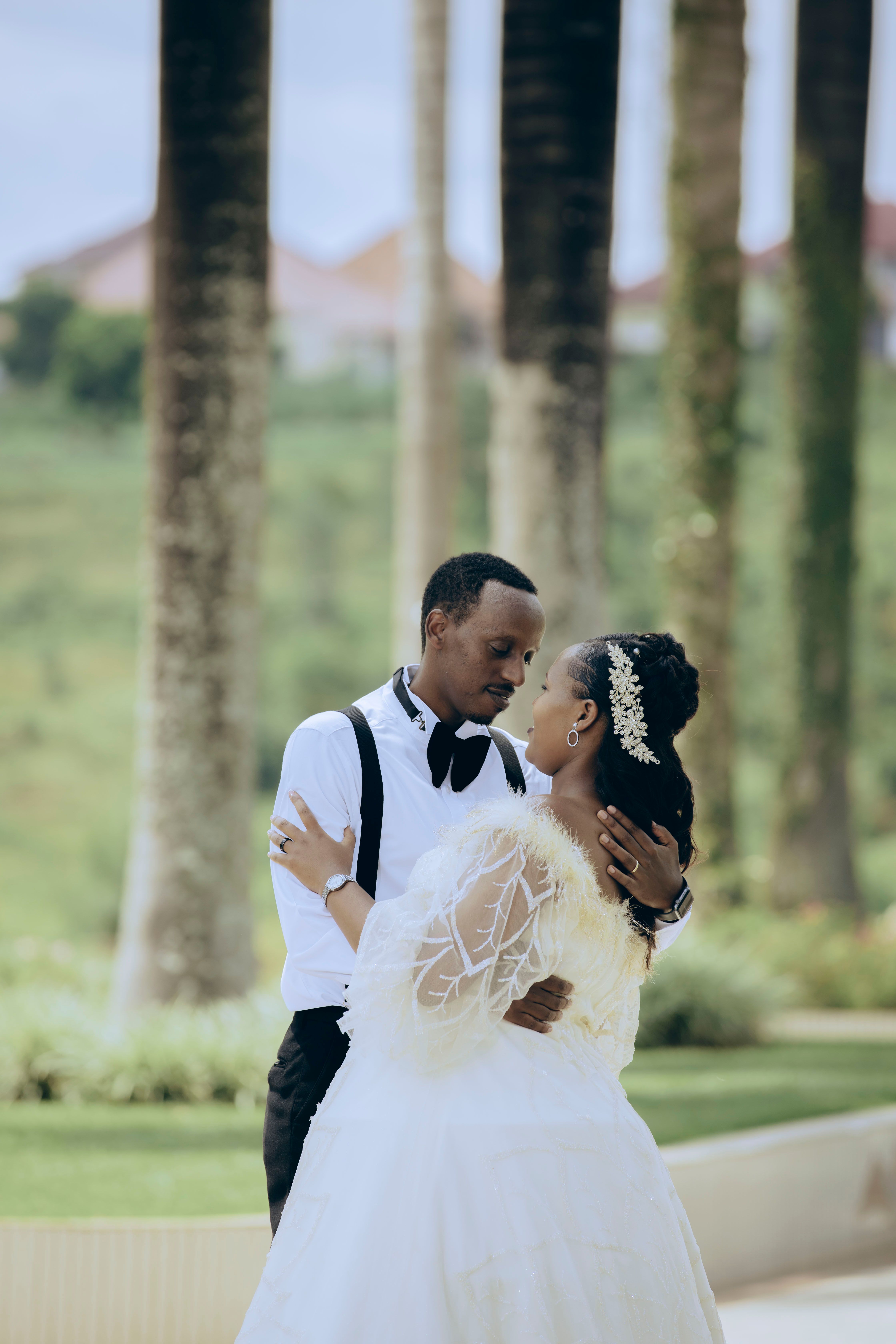 Romantic Outdoor Wedding Couple Embrace · Free Stock Photo