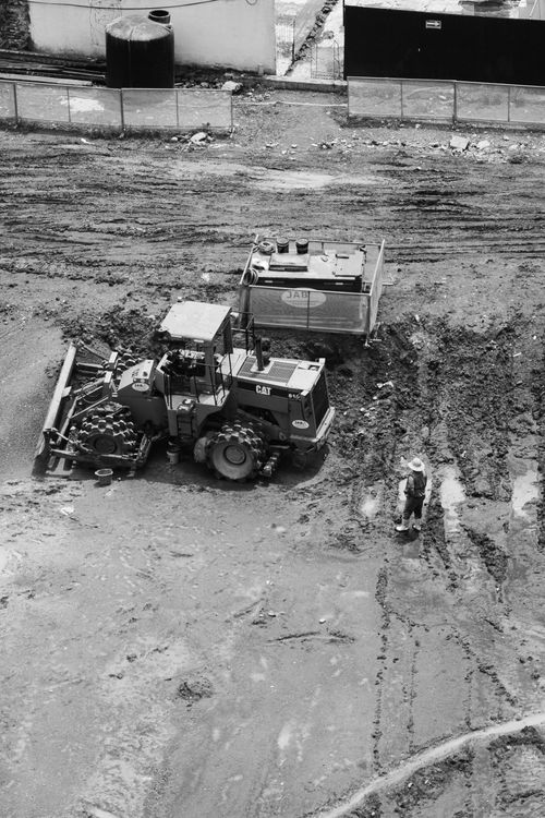 Free Overhead view of a tractor in muddy construction site, Ciudad de México. Stock Photo