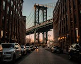 曼哈顿大桥与夕阳共同构成了城市场景