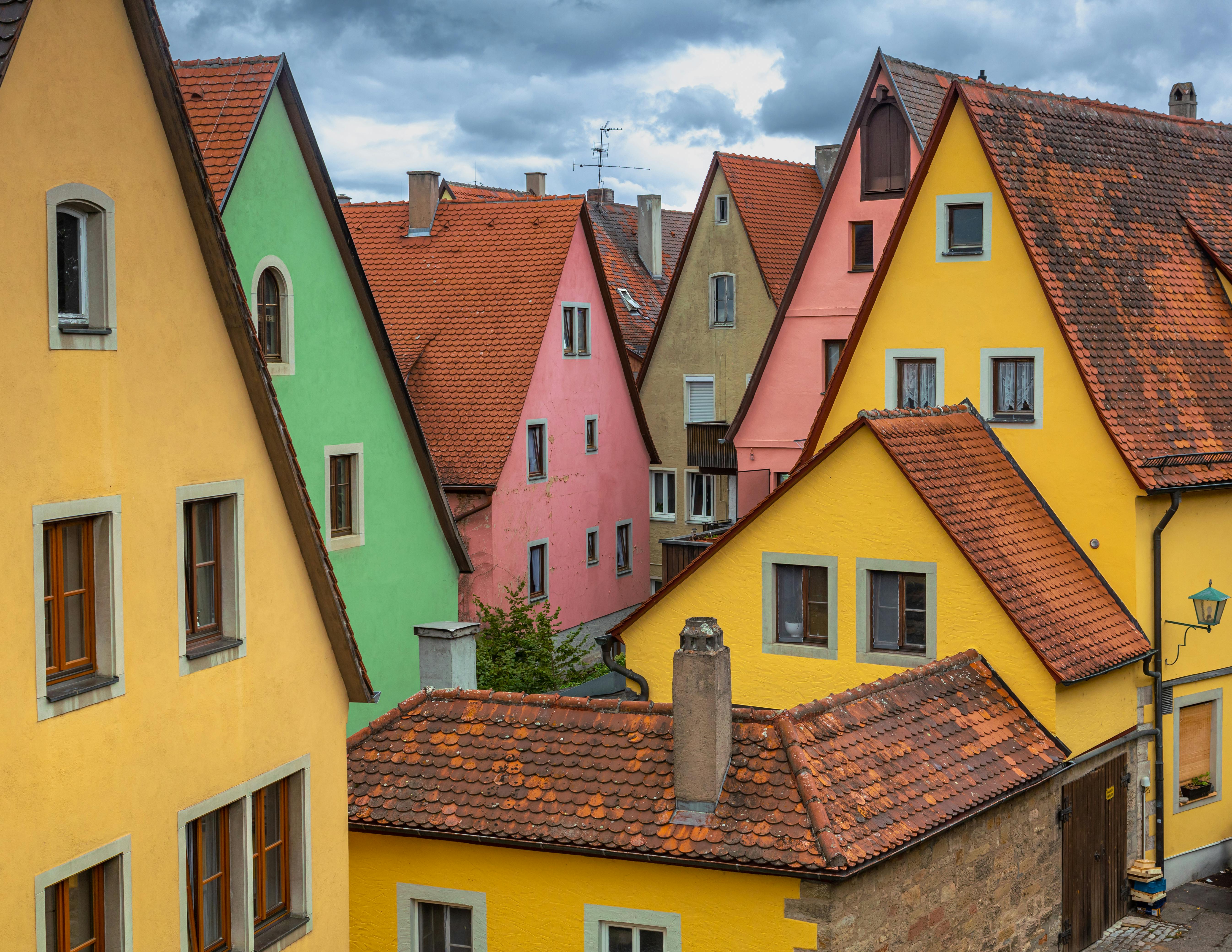 colorful european houses with tiled roofs