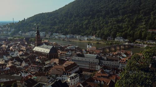 Free Breathtaking aerial view of Heidelberg showcasing historic buildings and scenic landscape. Stock Photo
