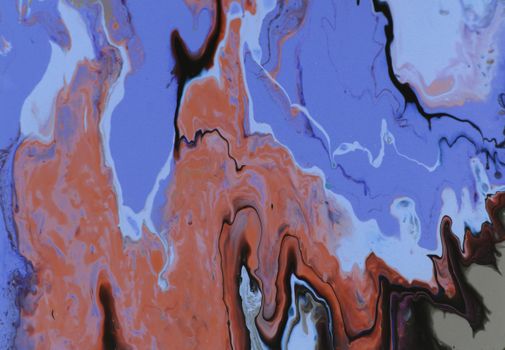 Vibrant abstract fluid art with earthy and cool tones featuring intricate patterns and textures.