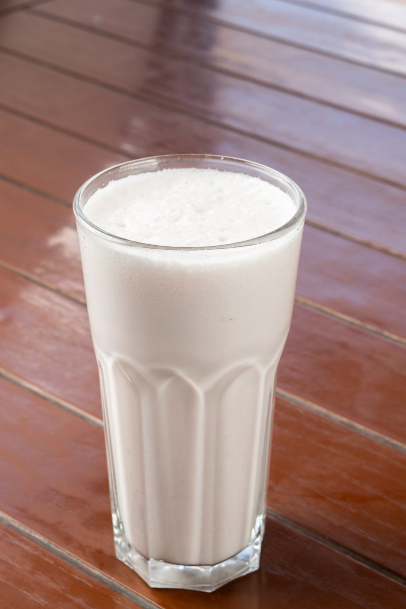 Cold glass of ayran Turkish yogurt drink