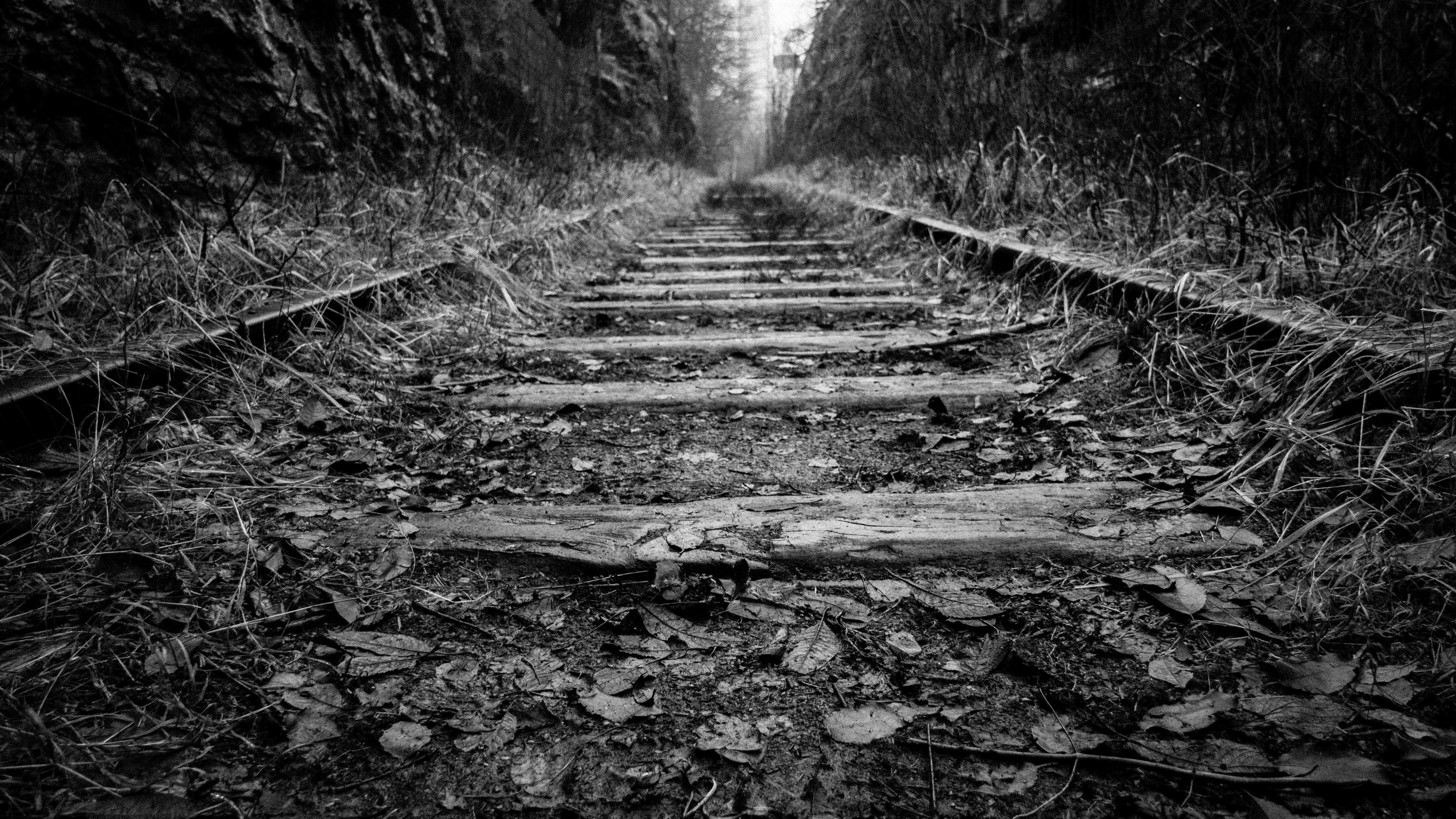 Grayscale Photography of Train Railway · Free Stock Photo