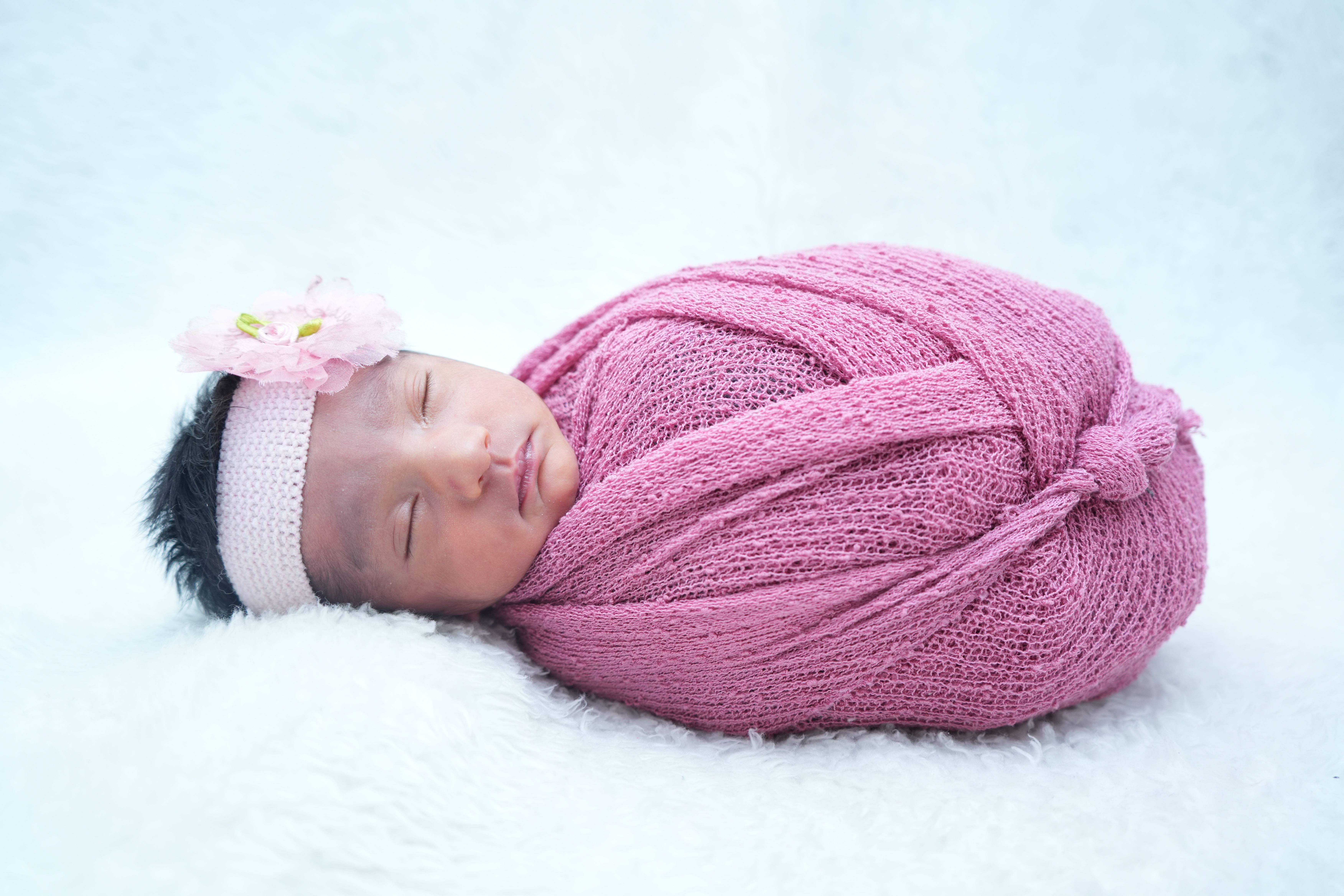 Adorable Newborn Baby Wrapped in Pink Blanket · Free Stock Photo