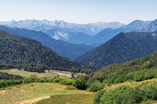 Breathtaking view of lush forests and distant mountains in Gagra.