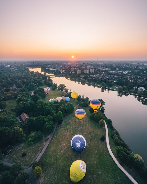 Hot Air Balloons On Field