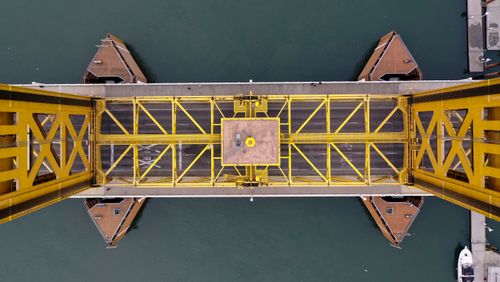 Free Top-down view of Sacramento's Tower Bridge, highlighting its striking yellow design. Stock Photo