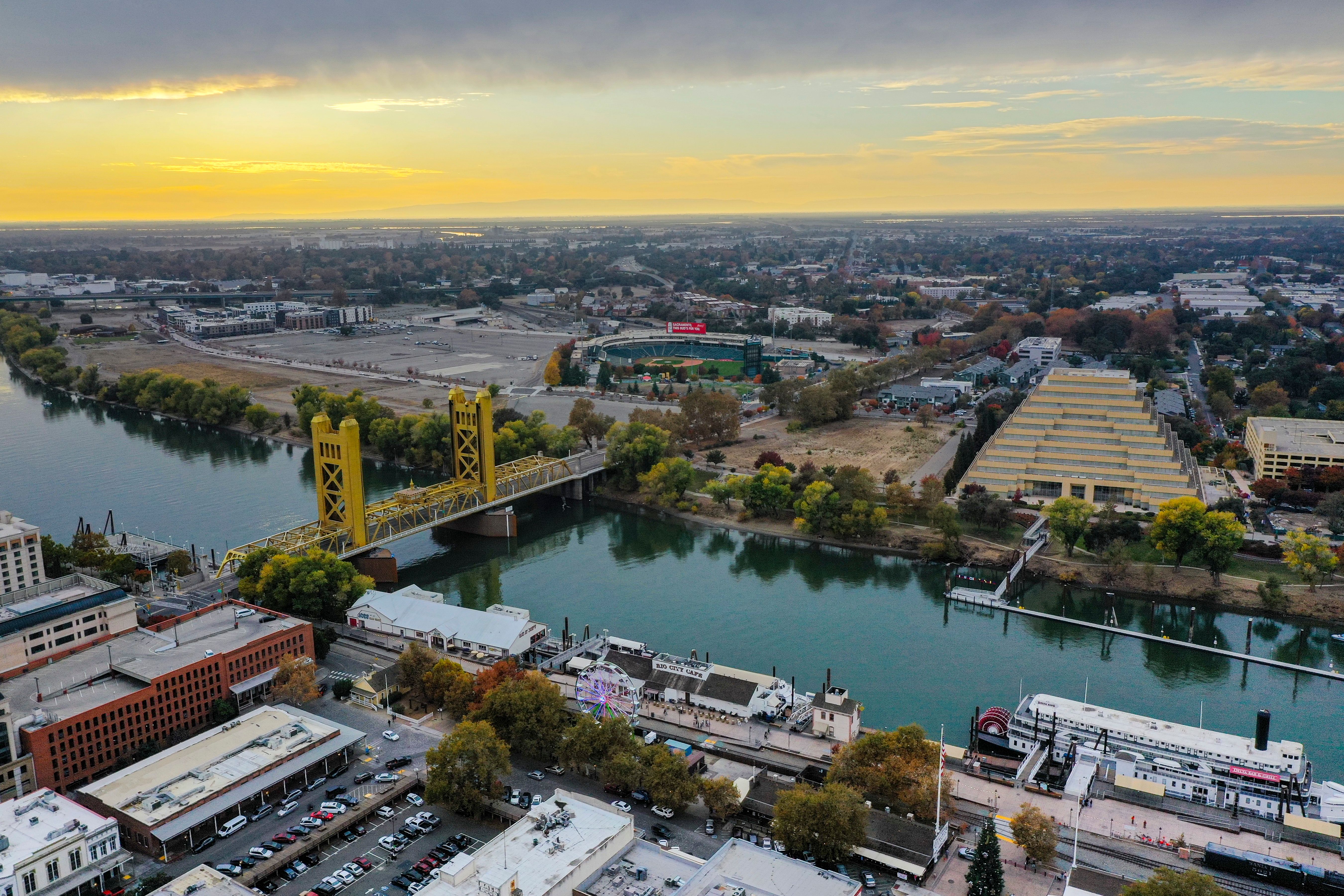 Aerial View of Sacramento Tower Bridge at Sunset · Free Stock Photo