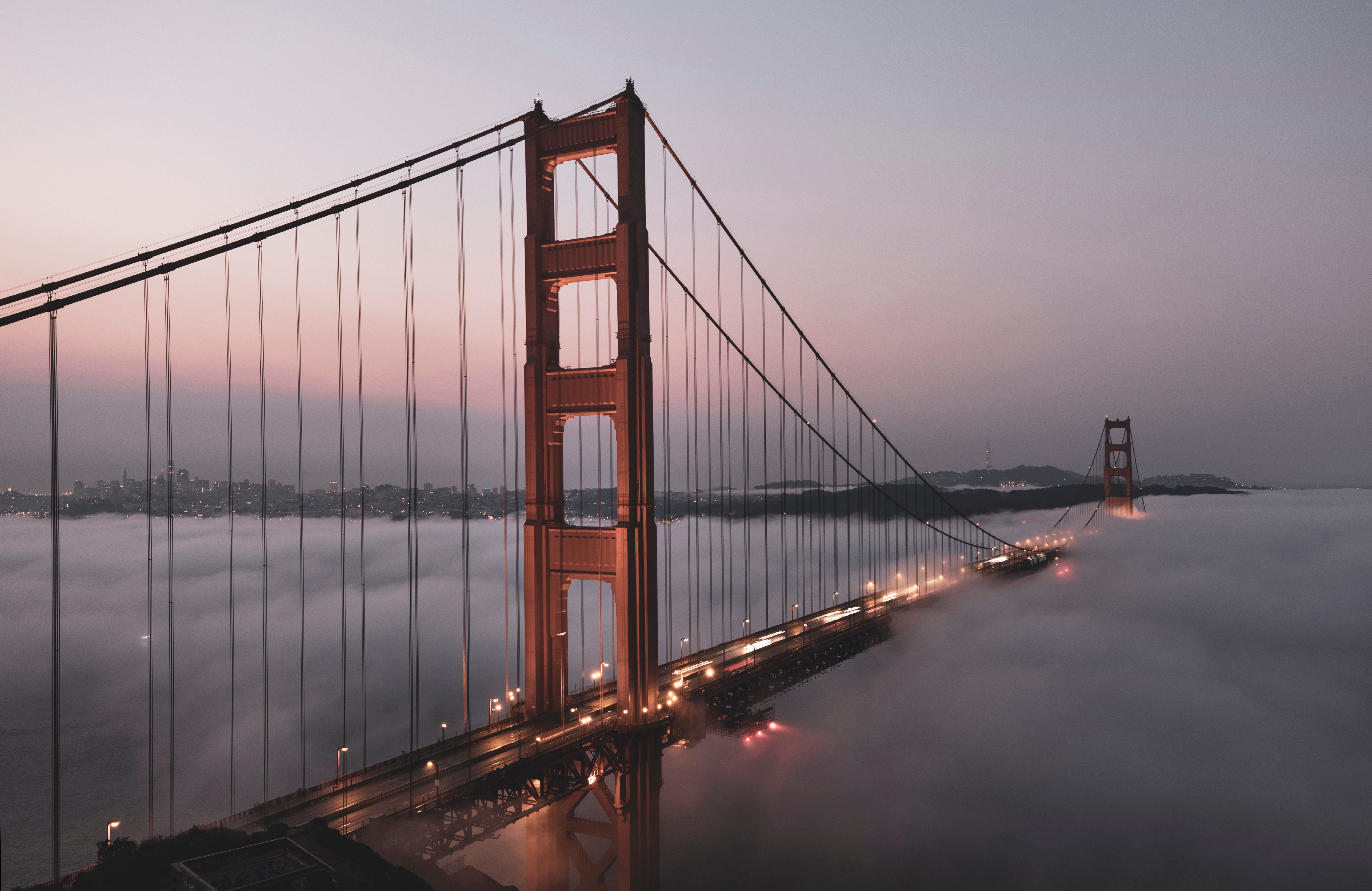 Golden Gate Bridge at Twilight in Fog · Free Stock Photo