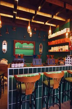 Warm and inviting coffee shop with unique decor in Eskişehir, Türkiye.