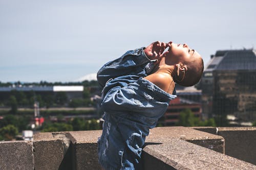 Free Woman Wearing Denim Blouse Stock Photo