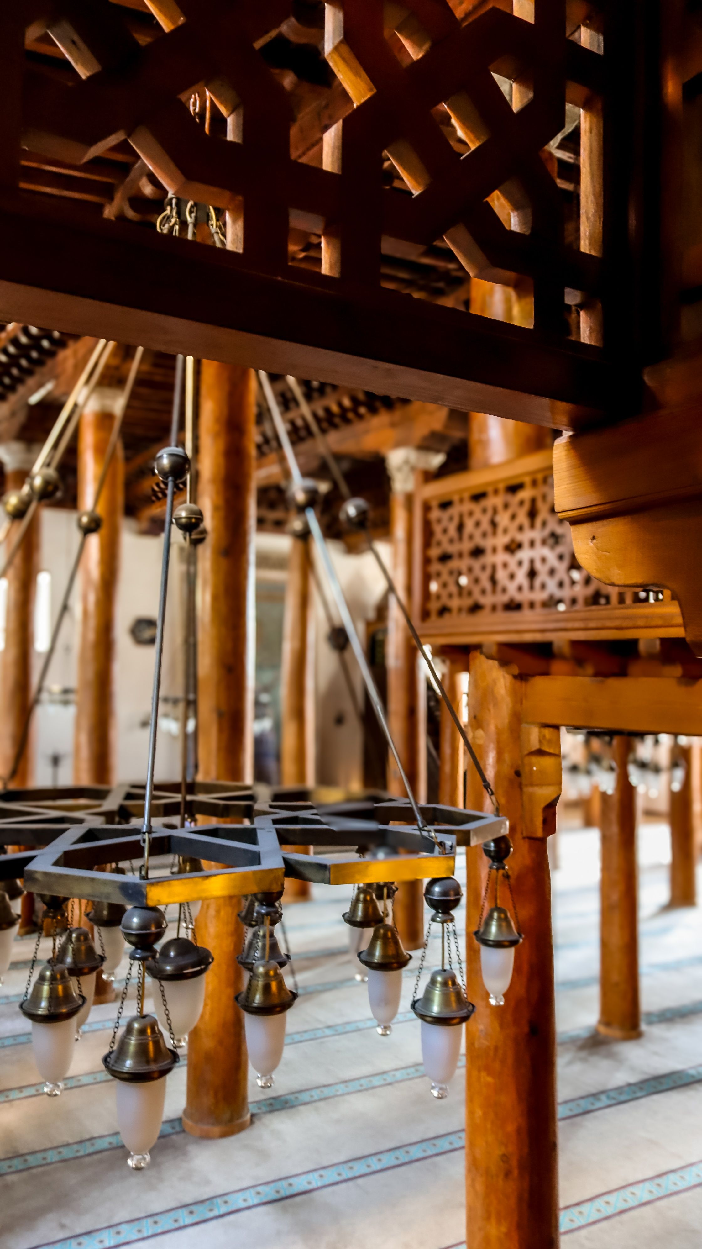 Traditional Wooden Mosque Interior with Chandelier · Free Stock Photo