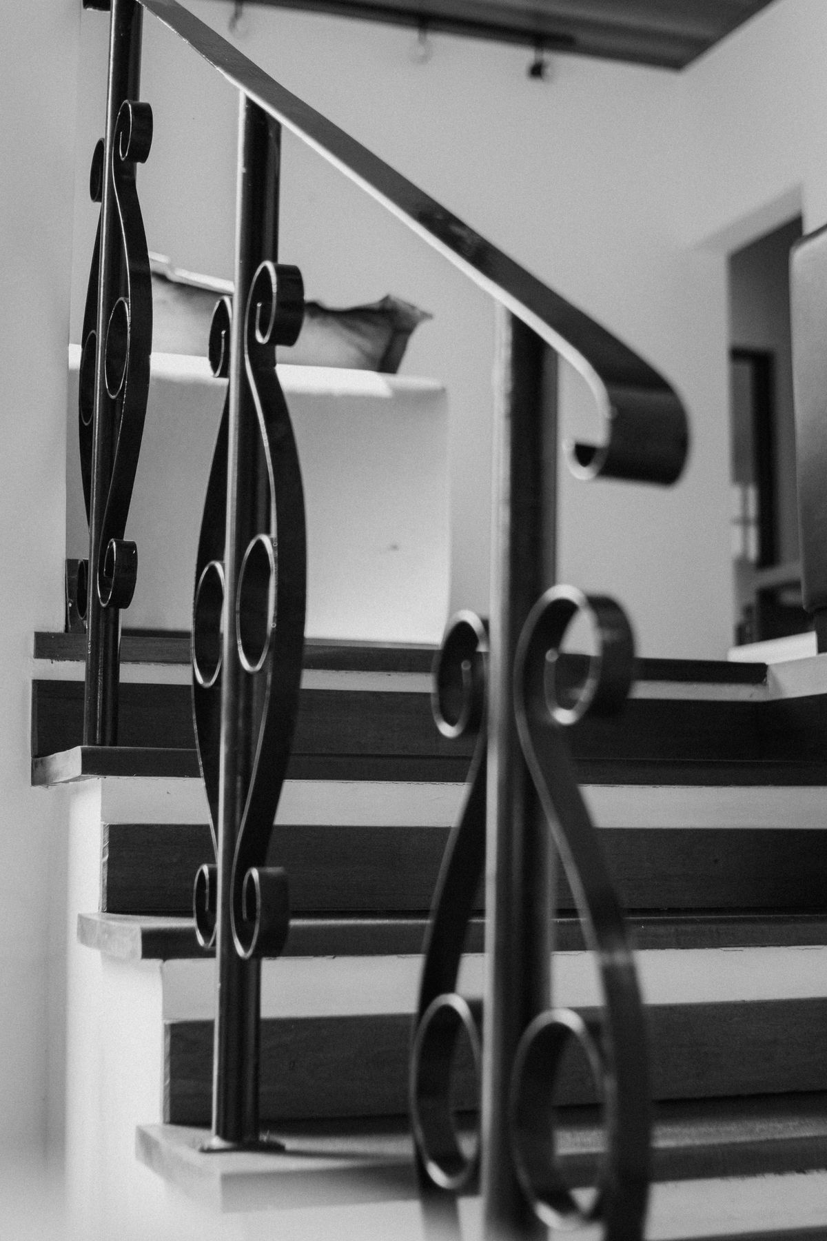 A freshly painted staircase railing