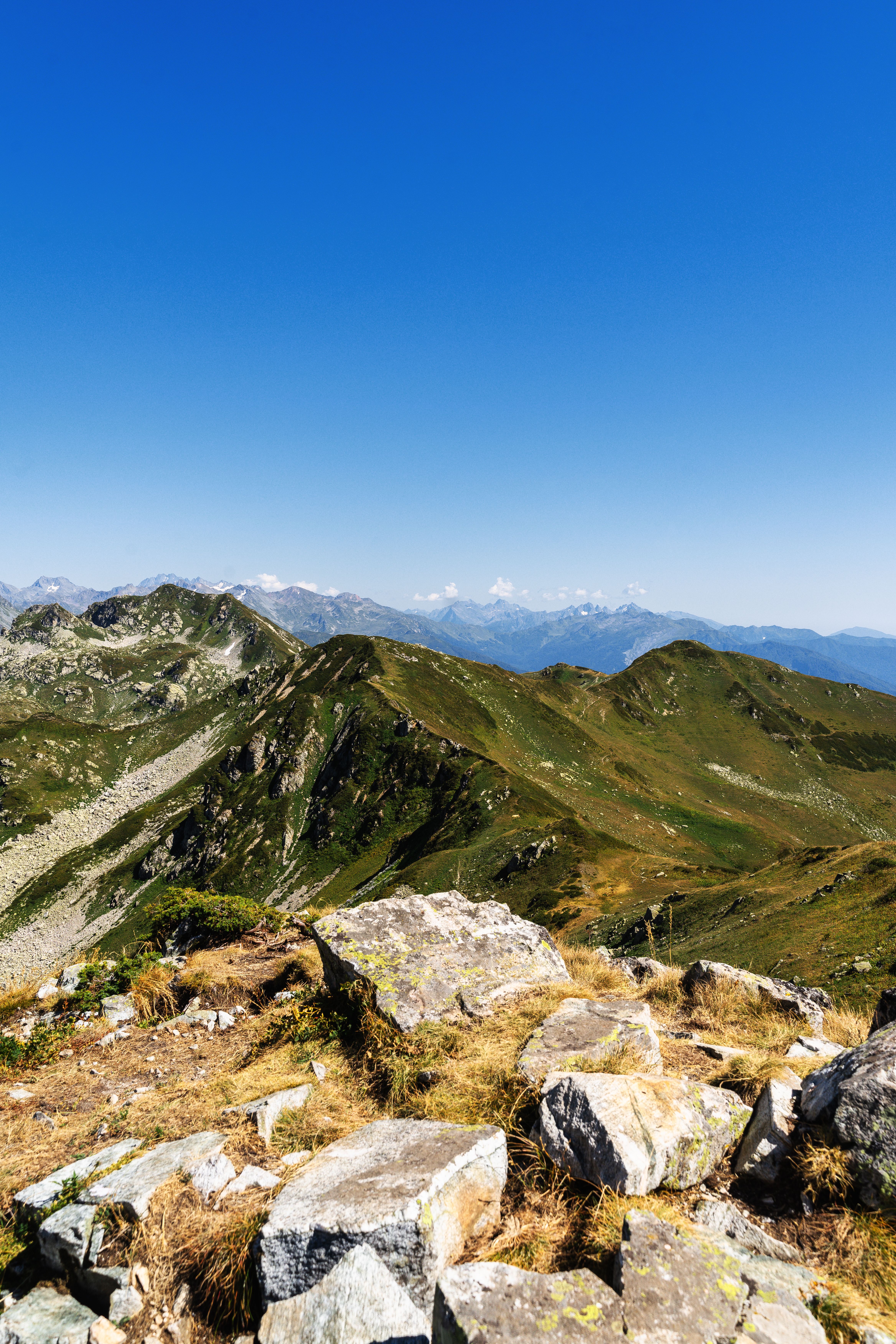 Breathtaking view of the Caucasus Mountains with clear blue sky in Gagra.