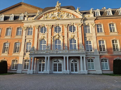 Stunning Baroque architecture of a palace captured during golden hour with intricate sculptures.