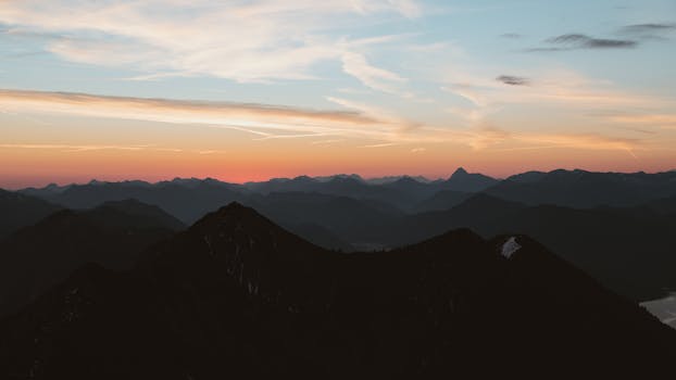 A breathtaking sunrise over the Bavarian Alps, showcasing a serene mountain landscape.