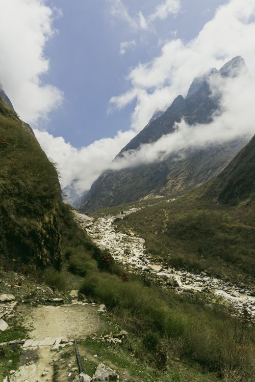 Free Stunning view of Annapurna mountains with cloudy sky in Koshi Province, Nepal. Stock Photo