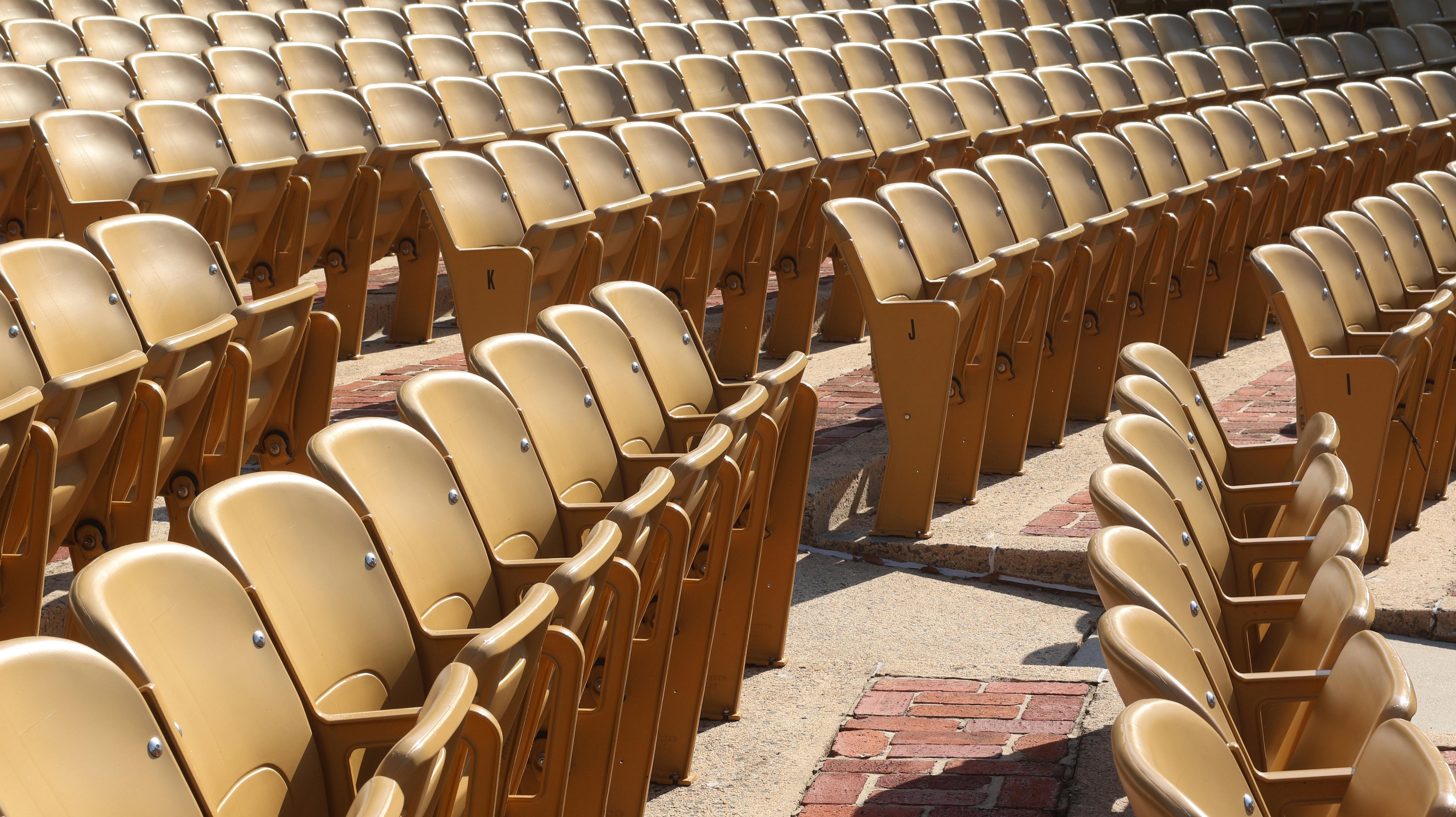 Free Rows of empty seats in an outdoor theater on a sunny day in Frederick, MD. Stock Photo