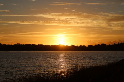 Free Beautiful sunrise over Stamford Cove with a vibrant sky reflecting on the water. Stock Photo