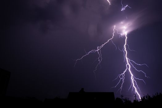 Powerful Lightning Strike in a Night Storm
