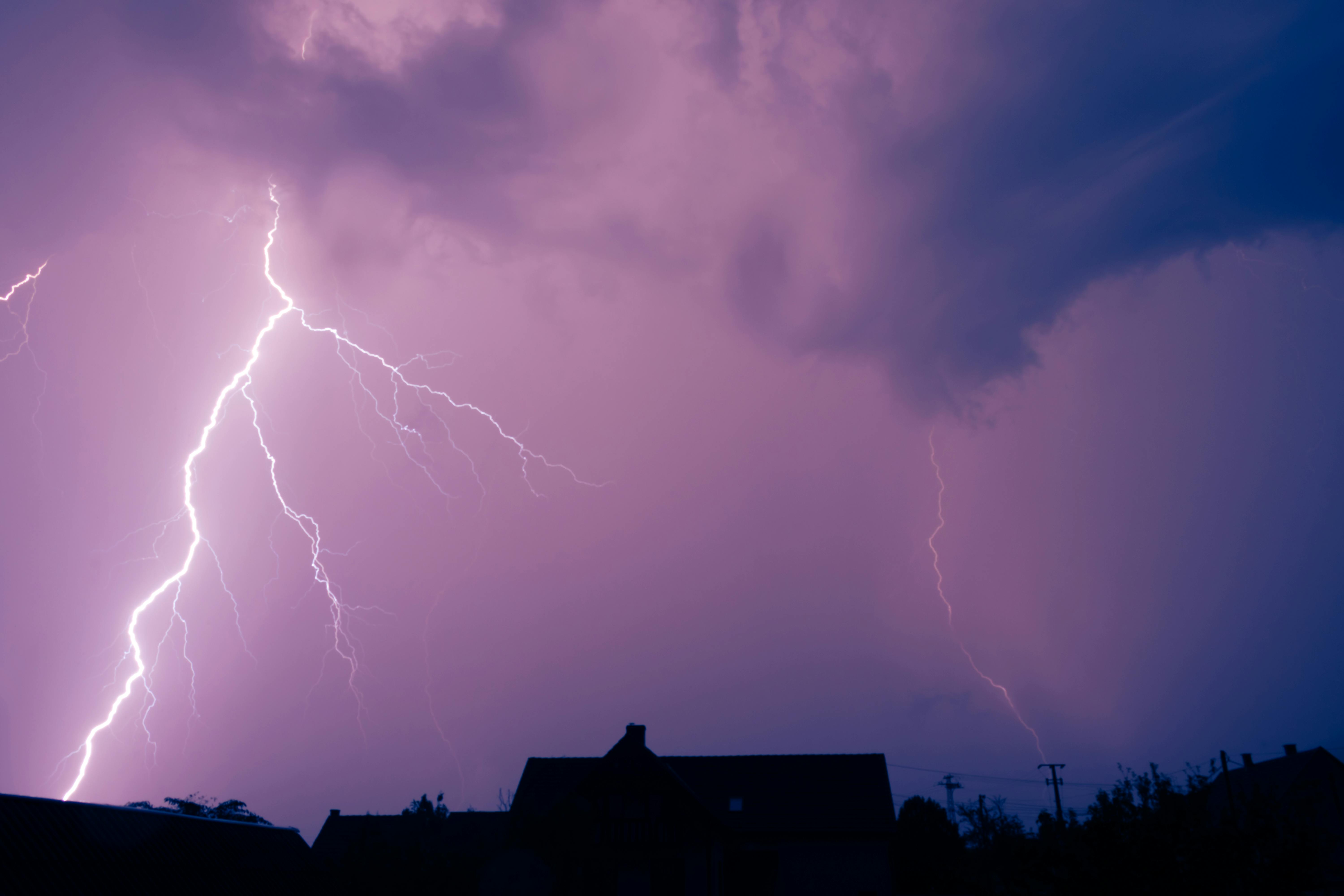 dramatic night thunderstorm with lightning