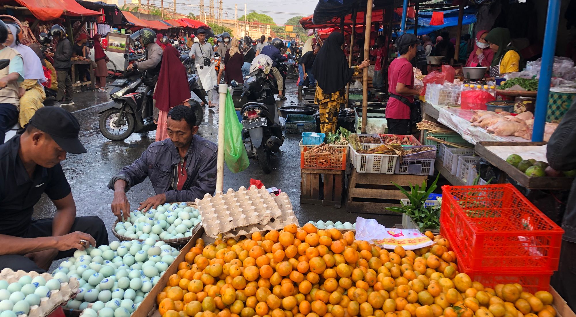 A bustling traditional market in West Java, Indonesia