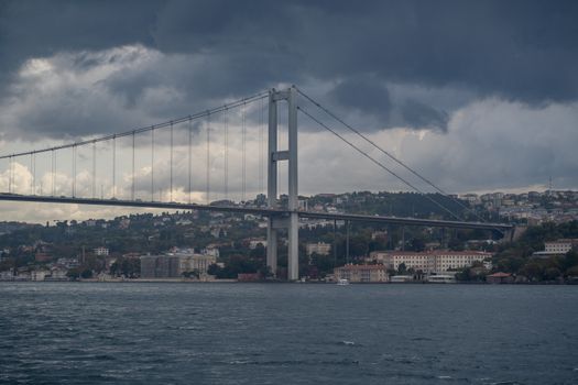 Bosphorus Bridge in Istanbul under Cloudy Skies