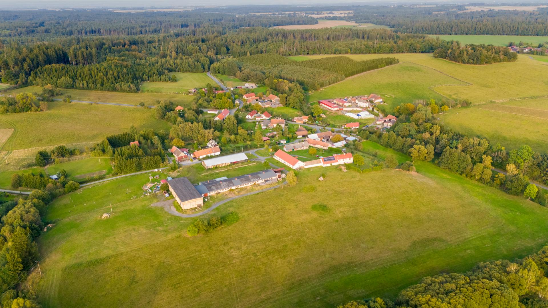 Aerial View of Scenic Czech Countryside Village