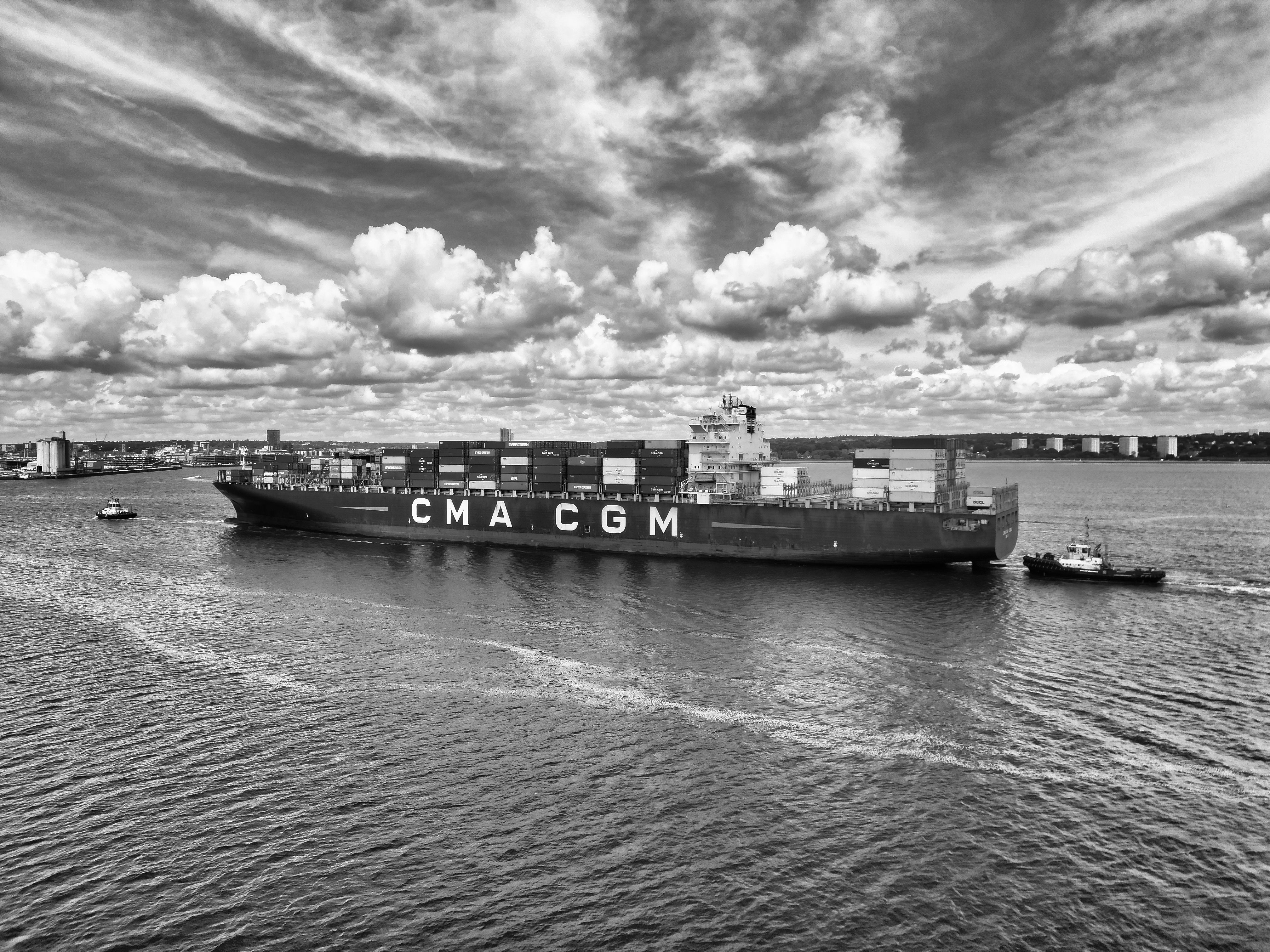 Black and White Freight Ship in Southampton Waters · Free Stock Photo