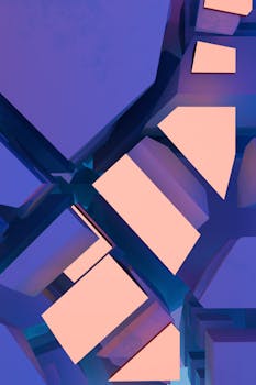 Modern abstract 3D geometric render with bold purple and pink colors, perfect for backgrounds.
