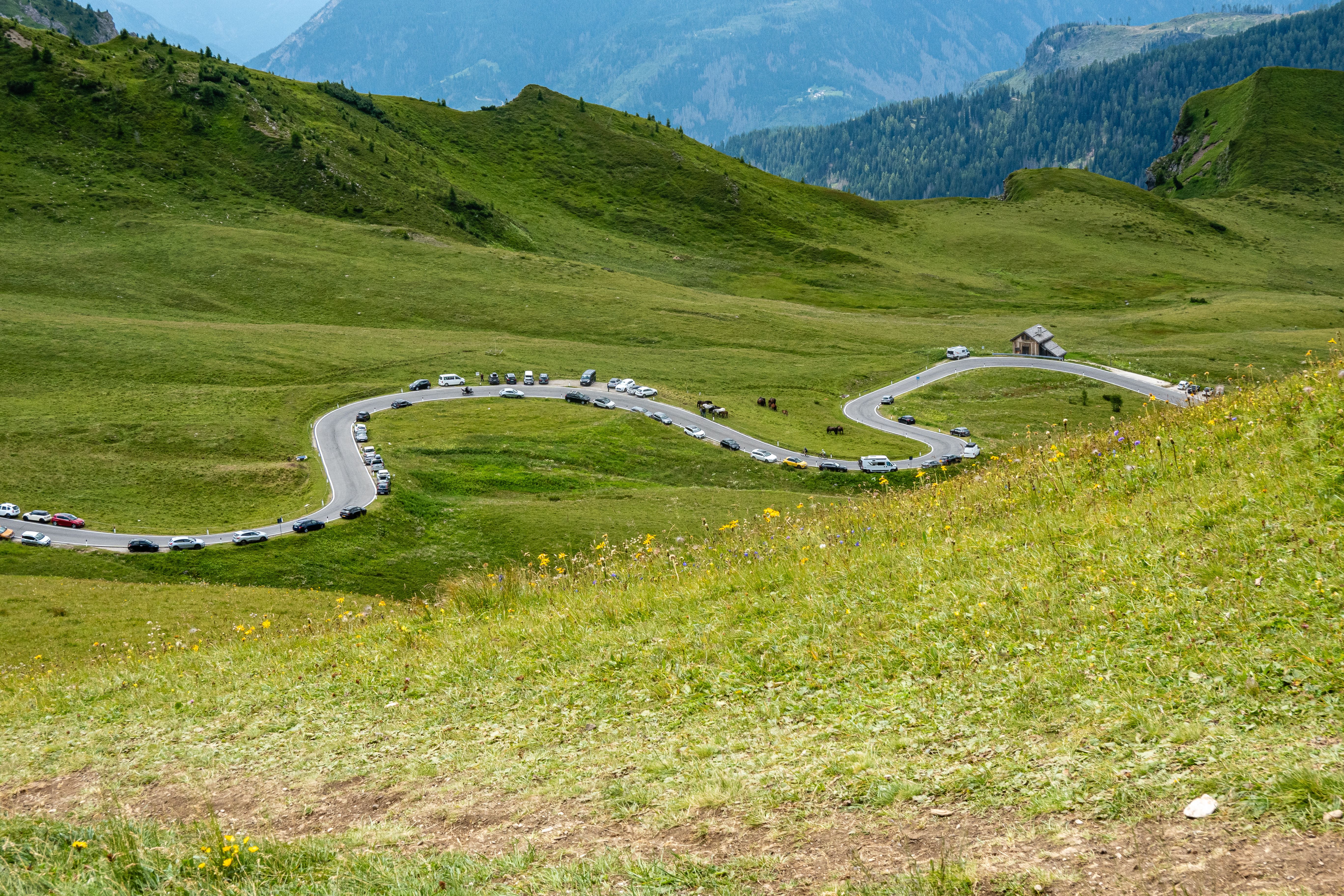 Winding mountain road in lush green landscape · Free Stock Photo