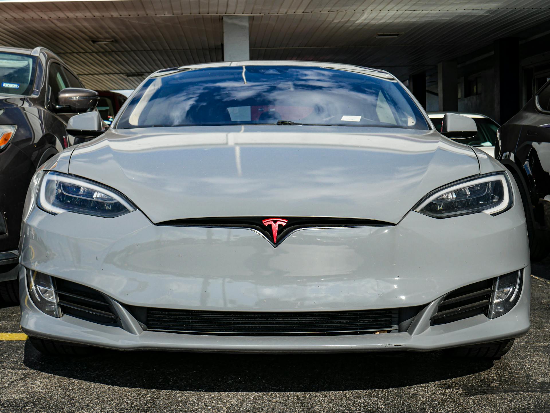 Front View of Tesla Model S in Urban Setting